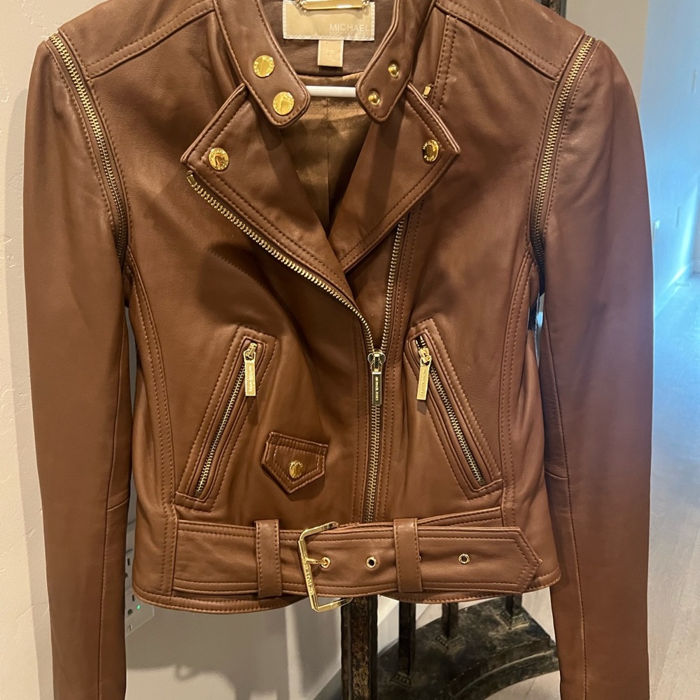 Michael Kors Brown Leather Jacket - Picture 2 of 7